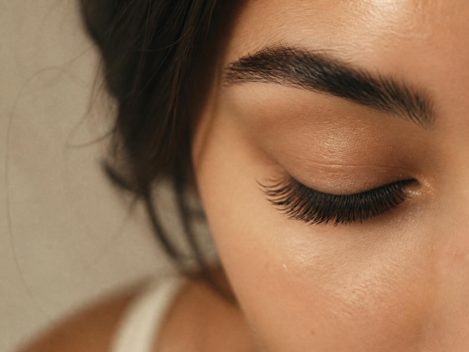 Close-up of natural volume eyelash extensions